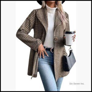 Wool Blend Plaid Blazer Jacket for Business Casual Office Wear